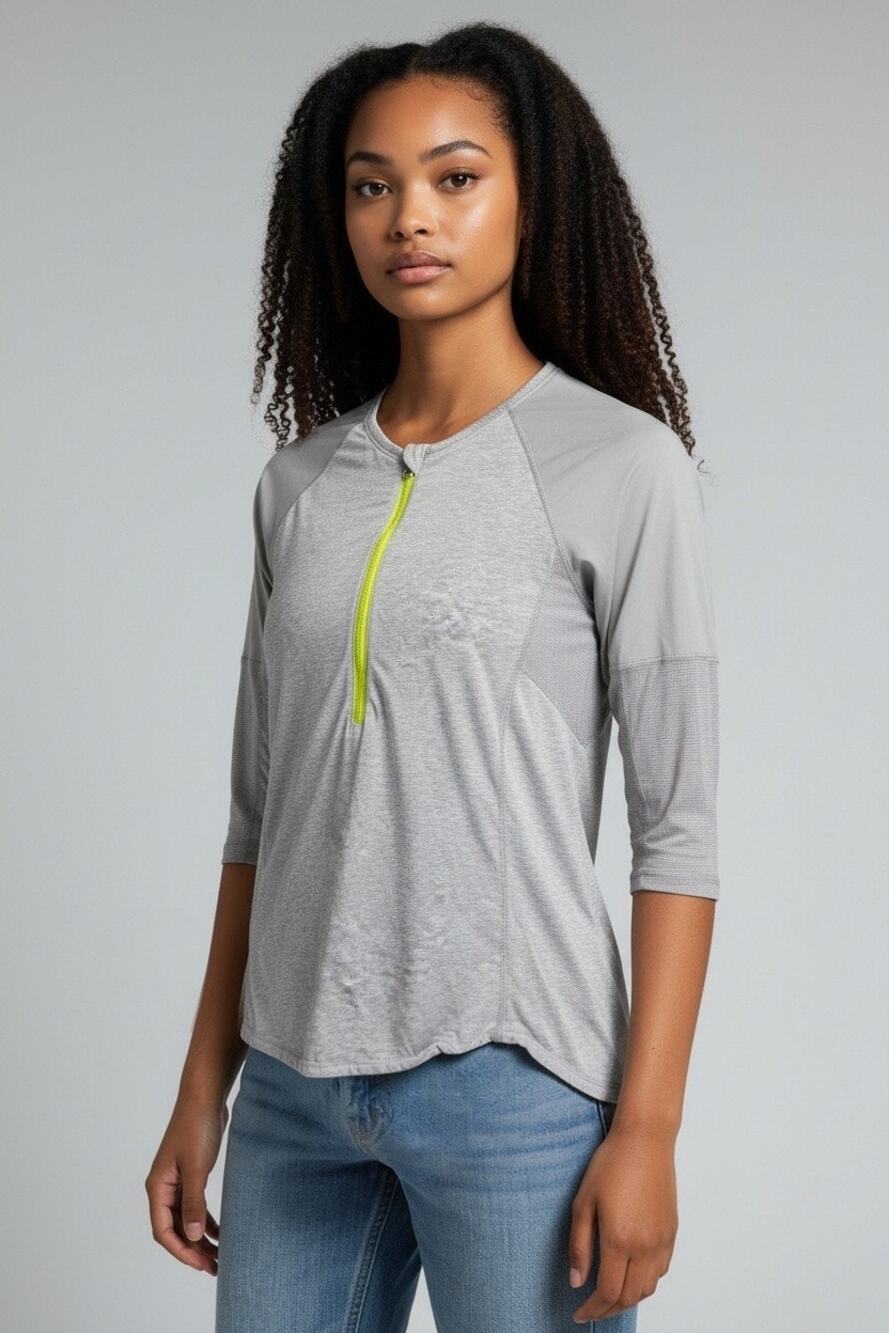 Lululemon Spin City 3/4 Sleeve Top Womens XXS Very Soft Gray Yellow